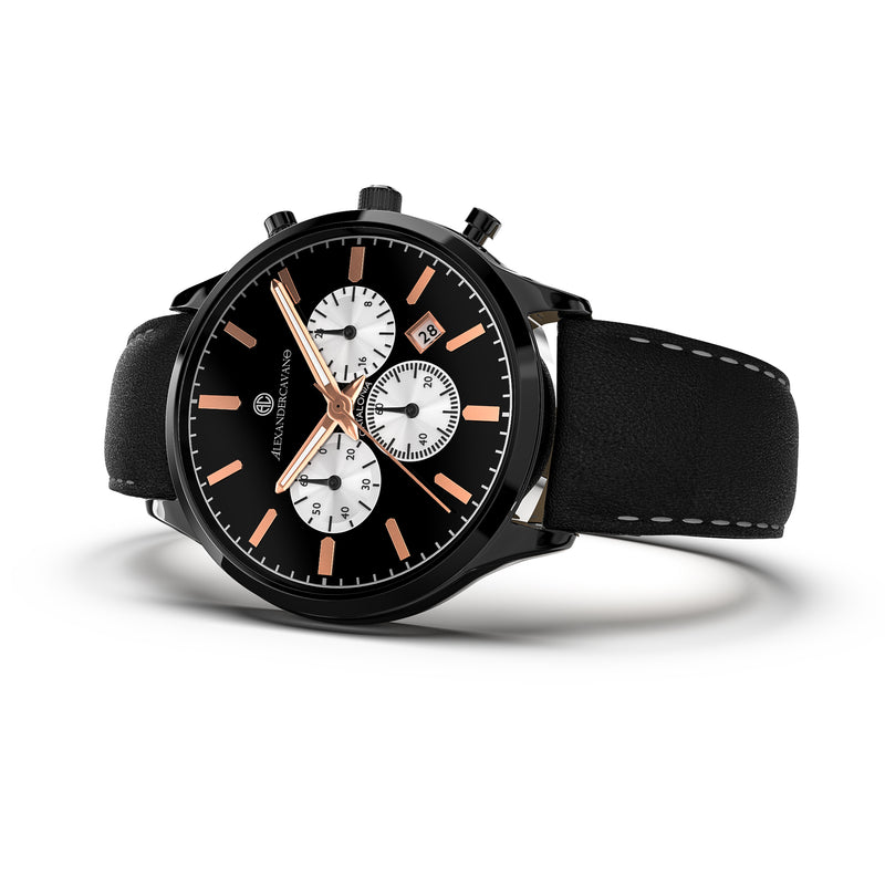 Catalonia-Matte Black & Rose Gold Chrono